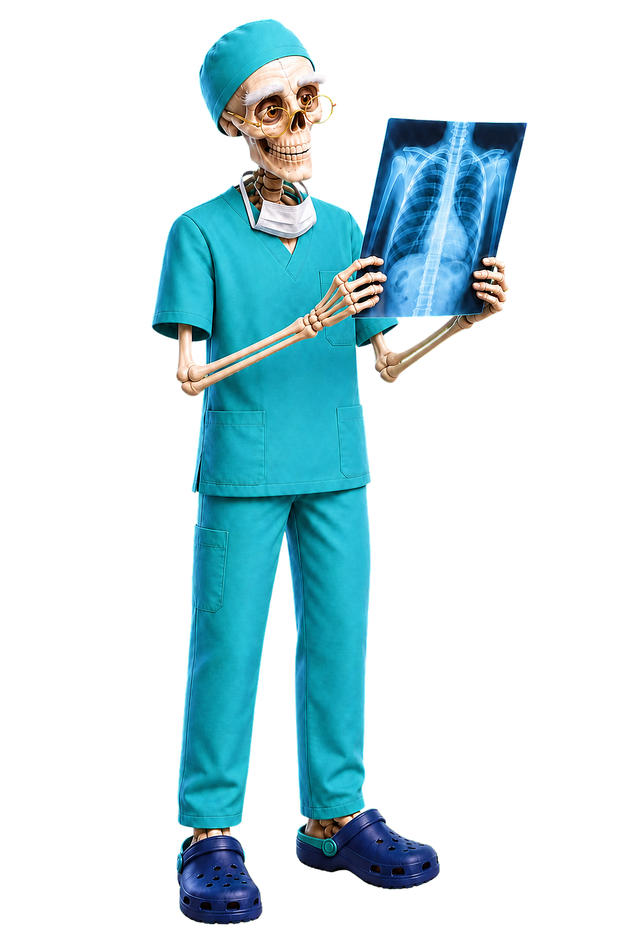 Profesor Osteusz w stroju operacyjnym analizujący zdjęcie RTG
