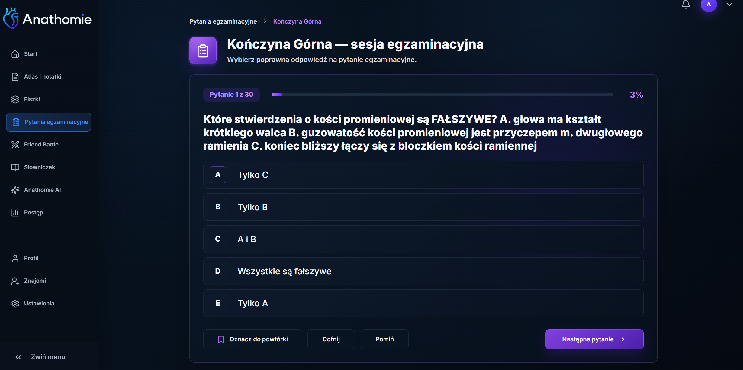 Sesja pytań egzaminacyjnych w Anathomie