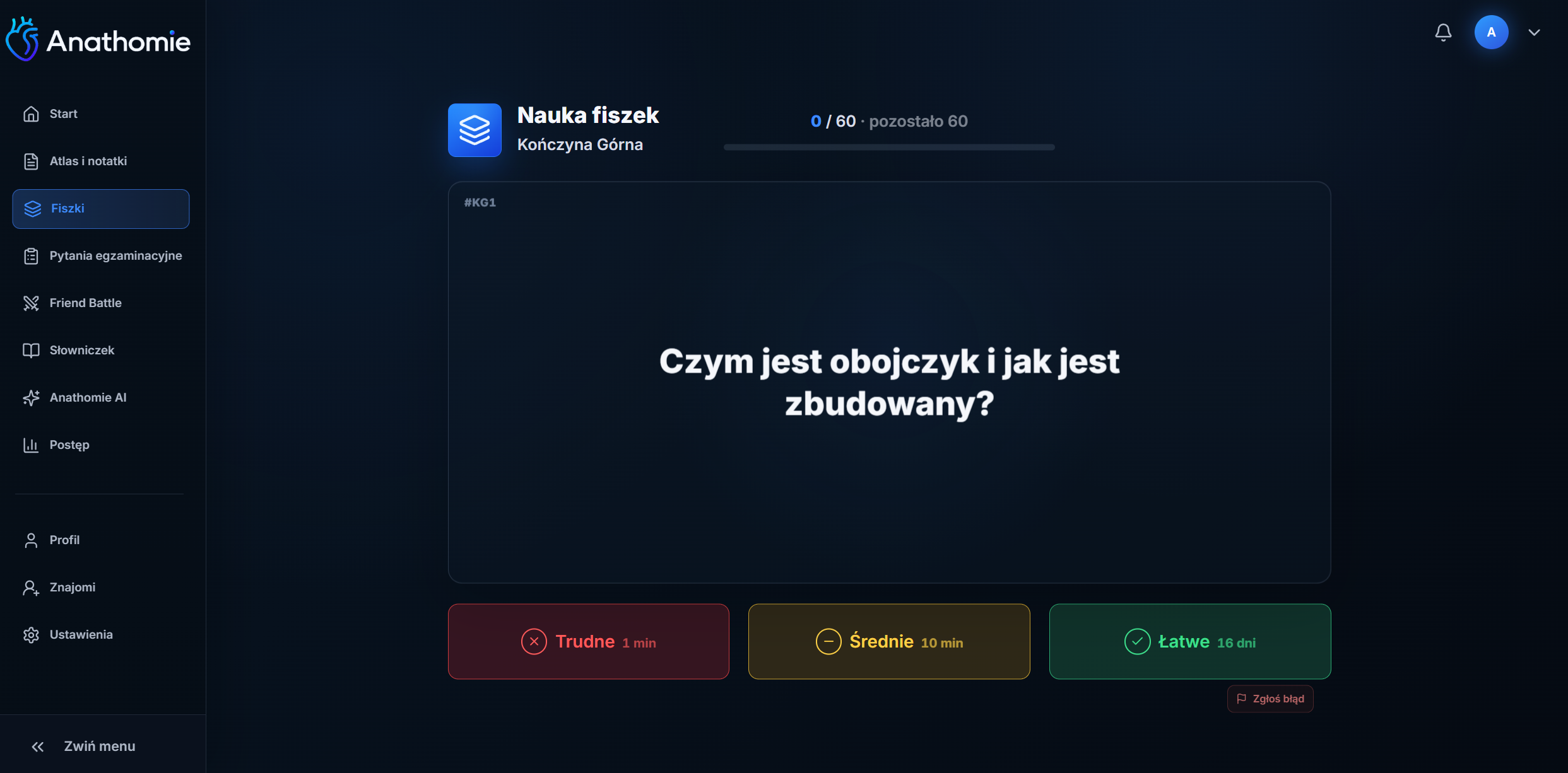 Sesja nauki fiszek w Anathomie